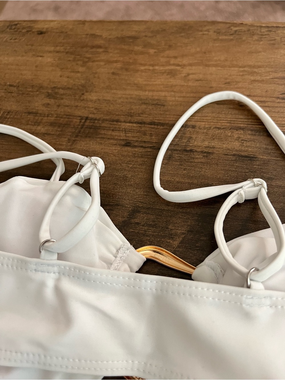 White Gold Ring Accents High Cut Bikini Set - Picture 7 of 9